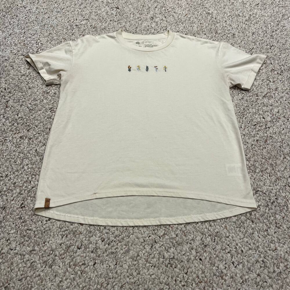 Tentree River Flowers Embroidered Short Sleeve Tee S Granola Cream Outdoor Trail